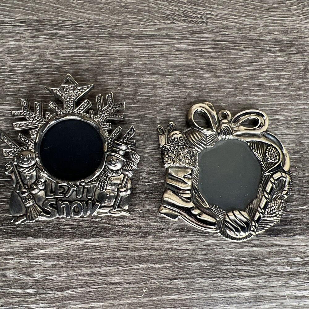Gorham Vintage Silver Plated Picture Frame Christmas Ornaments Set of 2